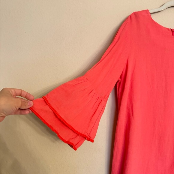 Izod Size Medium Dress Ruffle Bell Sleeve Linen Blend Dress Calypso Coral - Picture 6 of 16